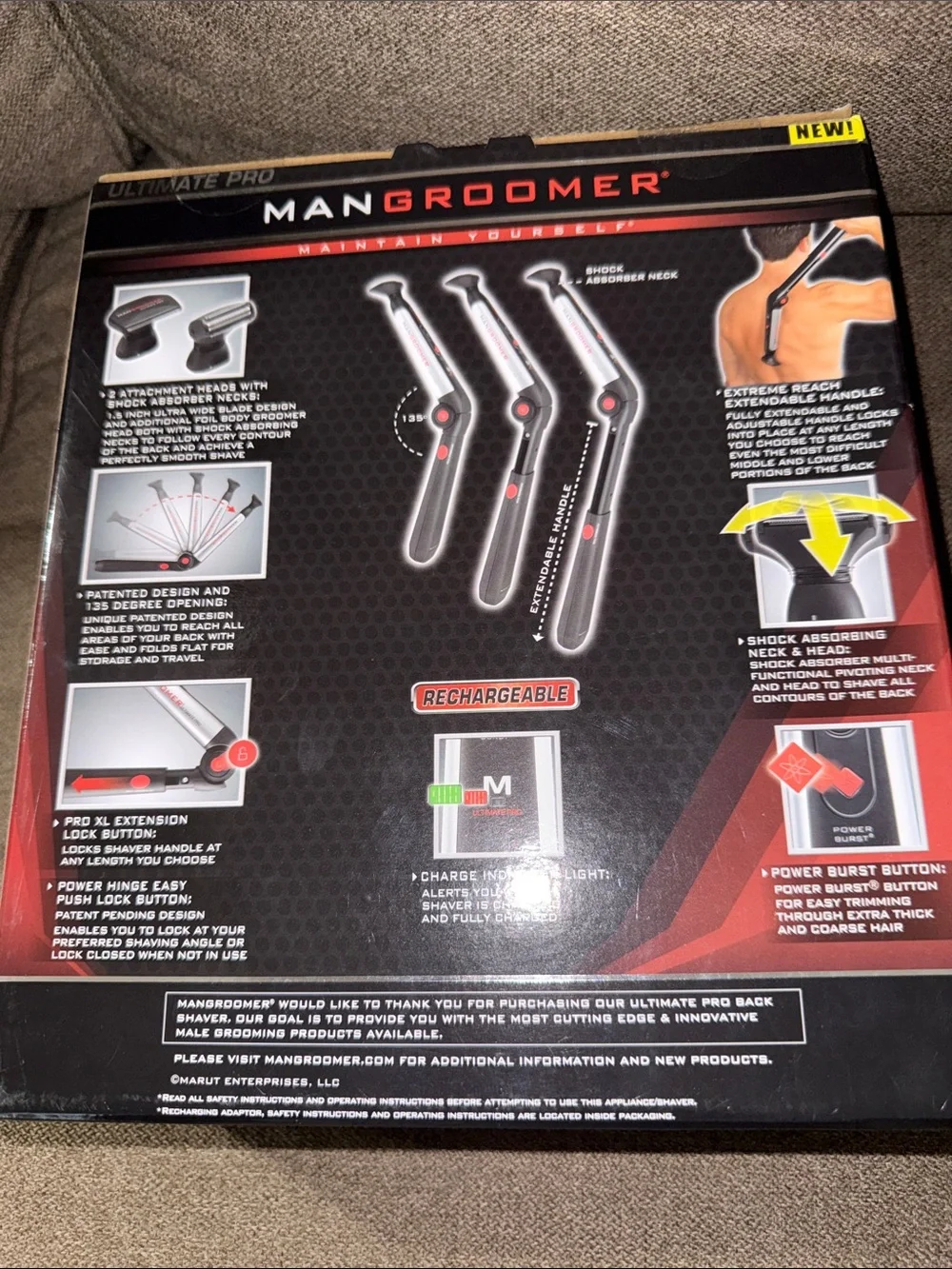 MANGROOMER Ultimate Max Back Shaver Hair Clippers Groomer WITH 2 Heads Included